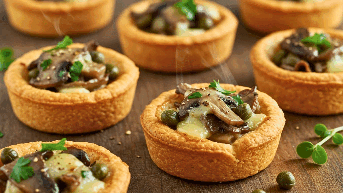 Bouchées apéritives au Mont d’Or et champignons servies chaudes