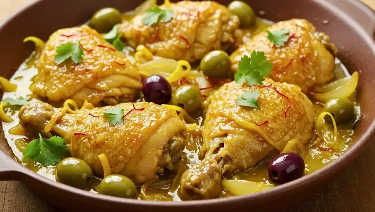 Poulet mijoté aux olives et au citron confit, recette méditerranéenne
